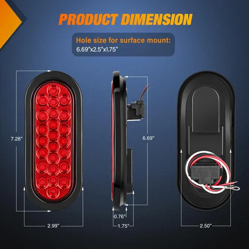 Miniatura 2 de Nilight Luz trasera ovalada de 6 pulgadas, 4 unidades, color rojo, 24 luces LED de parada de freno y giro con ojales de montaje empotrado, 4 luces