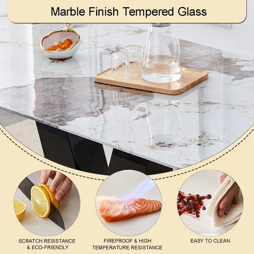 Miniatura 5 de Juego de mesa de comedor para mesa de comedor de mármol de 6,71 pulgadas, mesa de cocina moderna con 6 sillas de piel sintética, juego de mesa