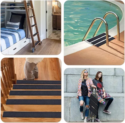 Miniatura 4 de Cinta antideslizante impermeable al aire libre para escaleras, cinta antideslizante para peldaños al aire libre, 2 en x 60 pies, cinta de agarre