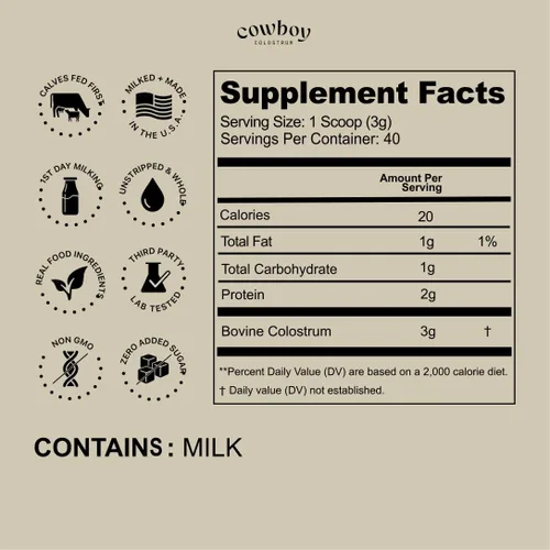 Miniatura 2 de COWBOY COLOSTRUM Polvo - Polvo de Calostro Bovino para Mujeres y Hombres - Calostro Entero del Primer Día de Ordeño - Suplemento de Calostro