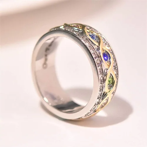 Miniatura 4 de Anillo de plata de ley 925 con zafiro rubí y oro de 18 quilates, anillo de compromiso de eternidad, anillo de compromiso de boda para mujer