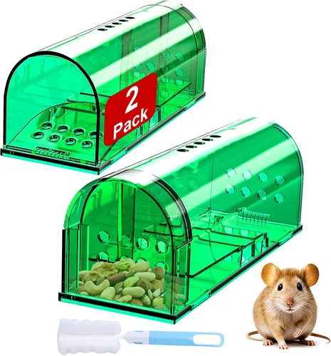Imagen del producto: Paquete de 2 trampas para ratones humanitarias, trampa reutilizable para ratones, trampa de ardilla para interior y exterior