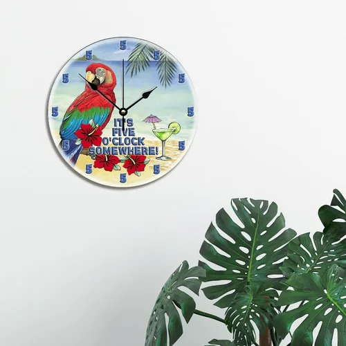 Miniatura 3 de It's 5 O'Clock Somewhere - Reloj de pared de 10 pulgadas, reloj de pared de loro de playa Martini, funciona con pilas, sin tictac, reloj de madera