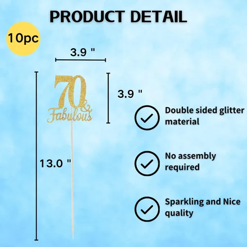 Miniatura 2 de Paquete de 10 centros de mesa dorados de doble cara y fabulosos para mesas, palos de centro de mesa del número 70, decoraciones de mesa