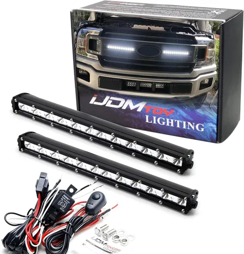 iJDMTOY Kit de barra de luz LED para parrilla delantera compatible con Ford F150 XL XLT 2018-2020, incluye barras de luz LED delgadas de alta