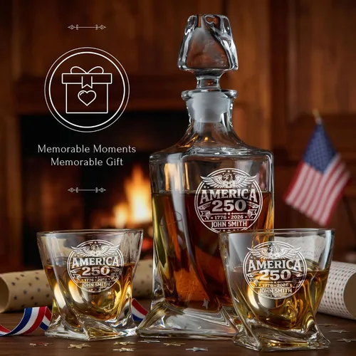 Miniatura 8 de Juego de decantador de whisky trenzado personalizado para el 250 aniversario, regalo de independencia de Estados Unidos 250 para hombres, nombre