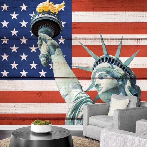 Miniatura 47 de wall26 Adhesivo de pared extraíble/mural de pared estilo panel de madera, bandera estadounidense y águila calva, arte digital internacional global