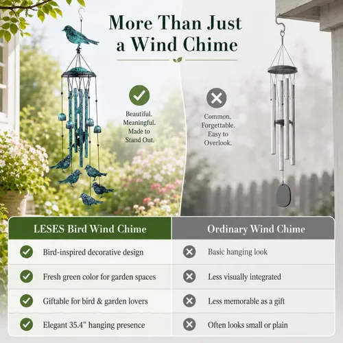 Miniatura 7 de LESES Campanillas de viento para exteriores, campanillas de viento para pájaros al aire libre con 4 tubos de aluminio, campanillas de viento