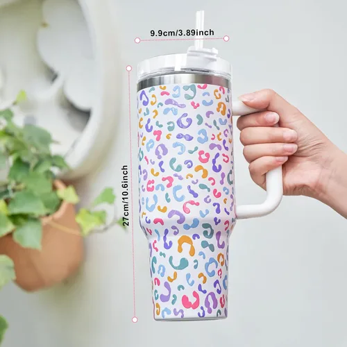 Miniatura 5 de Sweet Grain - Vaso de 40 onzas con asa y pajita, mantiene las bebidas frías hasta 24 horas, vaso aislado al vacío de acero inoxidable con diseño