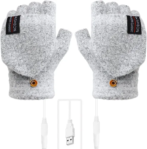 LIOOBO Guantes calefactados por USB: guantes de escritura suaves para tejer, guantes de calentamiento de invierno, calentadores de mano,