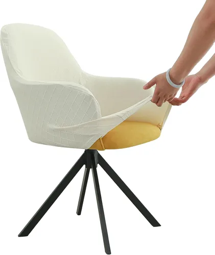 Miniatura 9 de Iauddy Funda de Silla Giratoria de Acento para Comedor para Oficina, Funda Elástica para Silla de Escritorio de Oficina de Respaldo Medio Protector