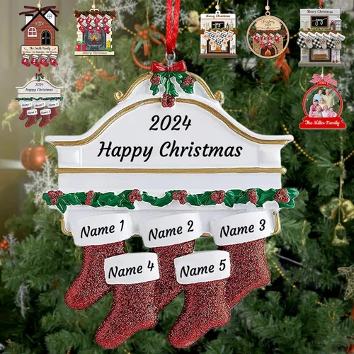 Miniatura 22 de Adornos de Navidad personalizados con nombres, muñeco de nieve, 8 piezas, adorno familiar personalizado, decoración colgante de madera para árbol