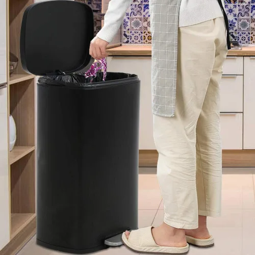 Miniatura 8 de Cubo de basura de 13 galones con tapa de cierre suave, cubo de basura de cocina con pedal de acero inoxidable, cubo extraíble resistente al olor