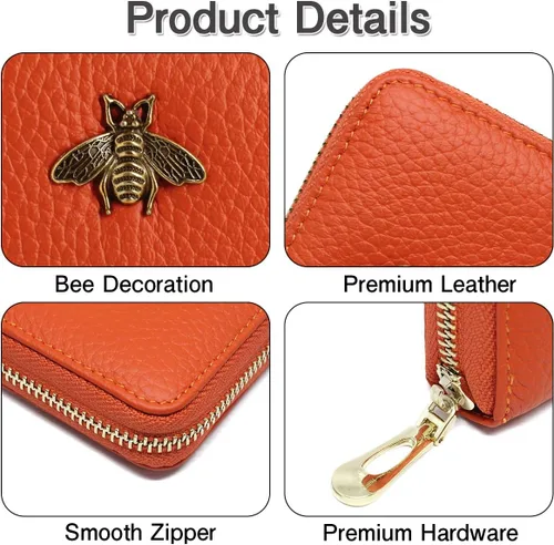 Miniatura 5 de imeetu - Tarjetero de cuero con cremallera y contra identificación por radiofrecuencia (RFID) pequeño, cartera para mujer