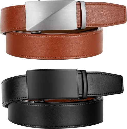 Miniatura 2 de Zitahli - 2 paquetes de cinturón de trinquete de cuero para hombre, cinturón de regalo para hombre, para vestir y casual, ajuste para adaptarse