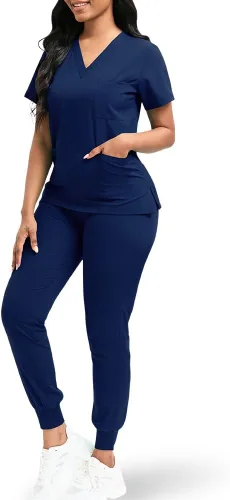 niaahinn Conjunto de ropa quirúrgica clásica con cuello en V y pantalón deportivo de yoga, uniforme médico de enfermería