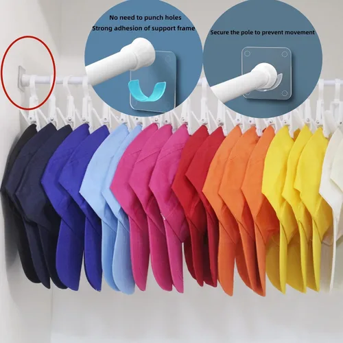 Miniatura 3 de Organizador de sombreros para gorras de béisbol, perchas para sombreros para armario con 12 clips y 8 ganchos, soporte para sombreros con varilla