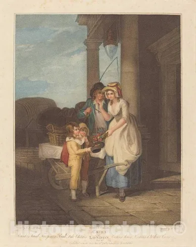 Impresión artística: Cardon After Wheatley, Round and Sound, Five Pence a Libra, Duke Cherries, 1795, decoración histórica de la pared: 18 in x 24 in