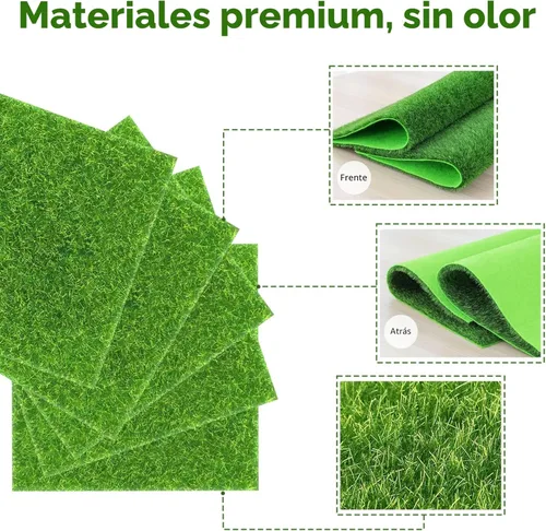 Miniatura 3 de 4 piezas de césped falso de 6 x 6 pulgadas para manualidades, césped artificial para proyectos de adorno en miniatura, césped modelo para bricolaje