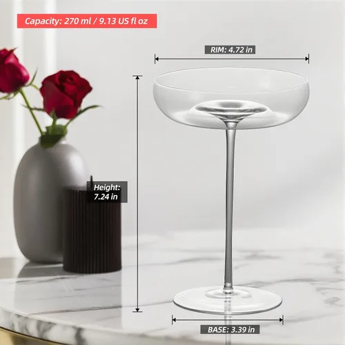 Miniatura 2 de KAMMAK Juego de 2 Copas de Martini, 9.13 oz Copas de Cóctel de Cristal Transparente con Tallo, Cristalería de Cóctel Reutilizable para Boda, Fiesta