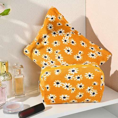 Miniatura 7 de SOIDRAM 2 piezas de bolsa de maquillaje con flores, gran capacidad de cosméticos, bolsa de lona mixta, bolsa de artículos de aseo para viajar