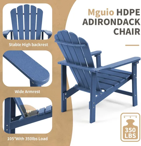 Miniatura 6 de Juego de 4 sillas Adirondack apilables para todo tipo de clima, de polietileno de alta densidad que ahorran espacio, con cubierta para patio al aire