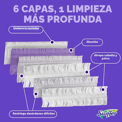 Miniatura 5 de Swiffer PowerMop - Recambios de almohadilla de trapeador multisuperficie para limpieza de pisos, 11 unidades, color blanco/morado