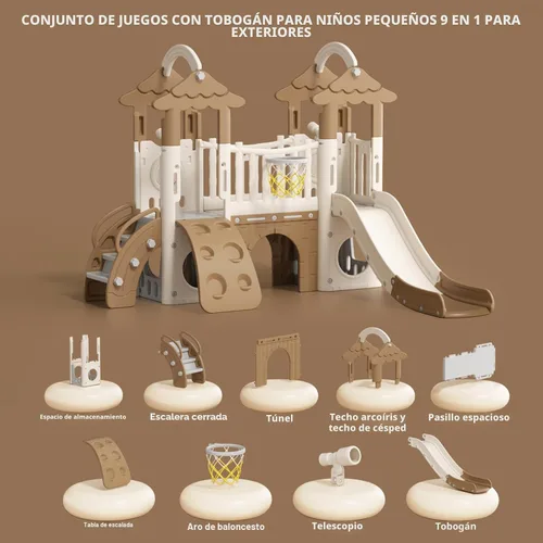 Miniatura 2 de XJD Tobogán 9 en 1 para niños pequeños, tobogán de selva con aro de baloncesto, túnel y espacio de almacenamiento, interior y exterior para niños