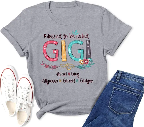 Miniatura 2 de Blessed to be Called Gigi Flower Art - Camiseta Blessed Called Gigi para mujer, linda camiseta Gigi para mujer, camisa personalizada Blessed Gigi