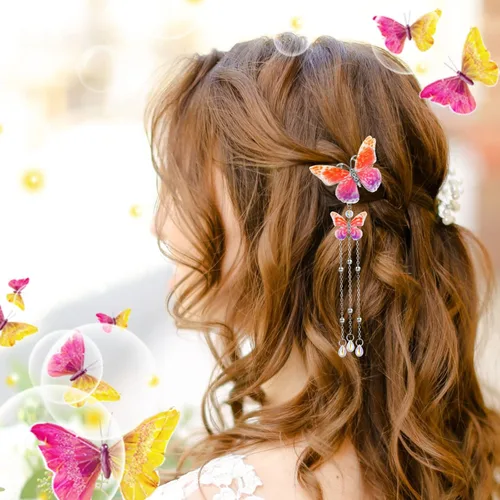 Miniatura 6 de BBTO 8 pinzas de mariposa para el cabello, pasadores de mariposa en movimiento, pasadores de cocodrilo 3D, accesorios para el cabello, horquillas