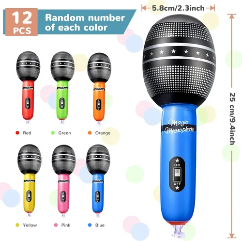 Miniatura 2 de Zhanmai 12 micrófonos inflables para fiesta de cumpleaños Kpop de 9.4 pulgadas, juguete de micrófono falso para estrella de rock, cantante