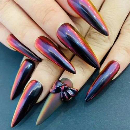 Miniatura 6 de Polvo de uñas cromado camaleón rojo y morado, efecto espejo mágico metálico, holográfico, reflectante, pigmento cromado, para uñas, diseño AB