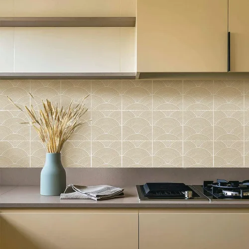 Miniatura 8 de Adhesivos de vinilo para azulejos de pared autoadhesivos, calcomanías impermeables para decoración de cocina, baño, línea ondulada de abulón, 6 x 6