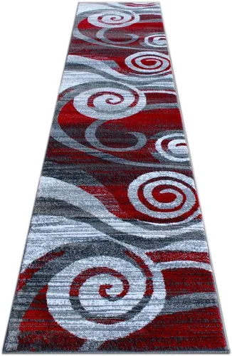 Masada Rugs, Stephanie Collection 1103 - Alfombra de área moderna y contemporánea, color rojo, gris y blanco (2 pies 4 pulgadas x 11 pies), largo
