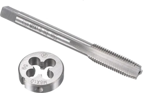 Miniatura 10 de uxcell M10 x 0.059 in Juego de llaves métricas y troqueles, rosca de máquina con troquel de roscado redondo, kit de grifo y troquelado