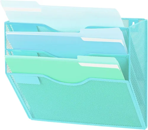 Miniatura 28 de EASEPRES Organizador de archivos de malla de 3 bolsillos para colgar en la pared, carpeta de papel para correo montada en la pared, organizador
