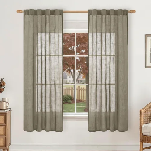 Miniatura 52 de LAMIT Cortinas de lino beige de 30 pulgadas de largo para ventanas pequeñas, cortinas semitransparentes filtrantes de luz, pestaña trasera