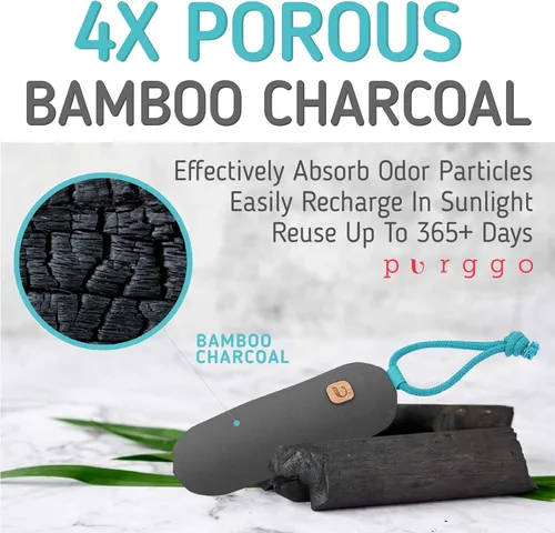 Miniatura 2 de PURGGO Bolsa purificadora de aire de carbón de bambú, dura más de 365 días, desodorante para zapatos, eliminador de olores, sin productos químicos