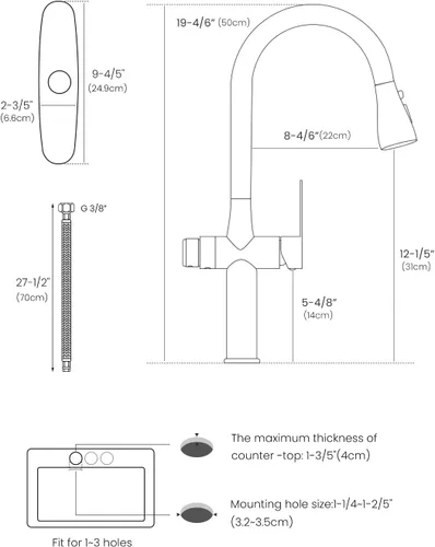 Miniatura 5 de APPASO Grifo de cocina negro con filtro de agua, mangueras certificadas por cUPC, grifos de fregadero de 3 vías con rociador extraíble, 3 modos