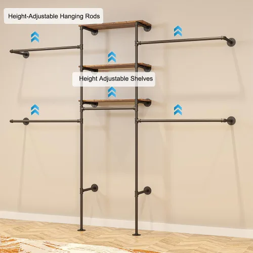 Miniatura 4 de KaKaBB Perchero de ropa estilo tubería industrial - Perchero de ropa de alta resistencia para montar en la pared, sistema de armario en esquina