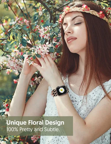 Miniatura 6 de TOYOUTHS - Pulsera floral compatible con Apple Watch de 42/41/40/38mm para mujer, correa elástica trenzada de cuentas boho, delgada y elegante