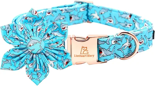 Miniatura 16 de Lionheart glory Collar de perro con flor, collar de perro azul con flores, collar de verano para perro niño o niña, suave, duradero, ajustable