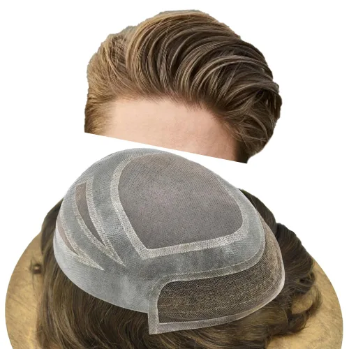 Miniatura 10 de Toupee For Men Human Hair Men's Toupee Hair Replacement System For Men Fine Mono Hair Piece For Men Poly Mens Hair System 8X10 Medium light density