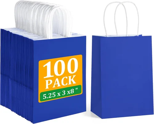 Miniatura 8 de BagDream Bolsas de regalo negras de 5.25 x 3 x 8 pulgadas, pequeñas bolsas de papel kraft con asas, paquete de 100 unidades para Halloween