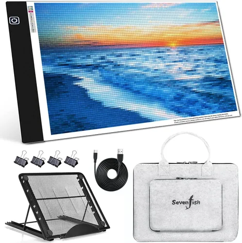 Miniatura 8 de SevenFish Almohadilla de luz LED de pintura de diamante A4, tablero de luz de arte de diamante ultradelgado con brillo ajustable, caja de luz