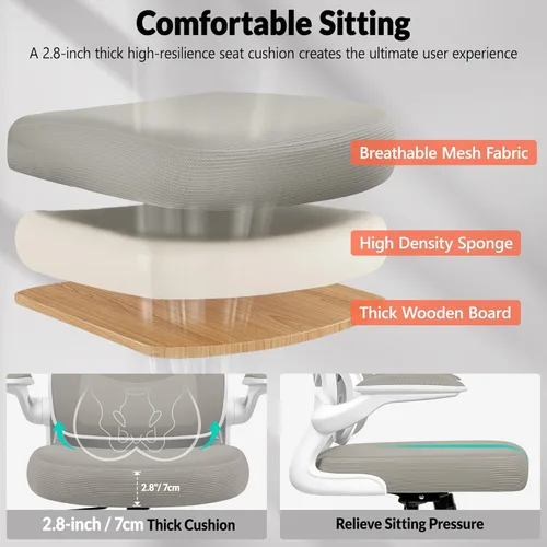 Miniatura 5 de BESTFAIR Silla de oficina ergonómica, silla de escritorio de malla transpirable cómoda con soporte lumbar, silla de escritorio para el hogar