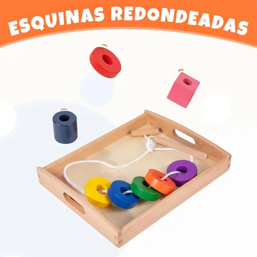 Miniatura 5 de Adena Montessori Juego de cordones de madera con bandeja, juego de cuentas de madera Montessori para niños de 1, 2, 3 años, habilidades motoras