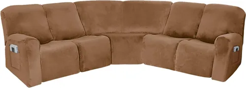 Miniatura 32 de Funda para sofá esquinero, funda elástica de terciopelo, protector de sofá esquinero, funda para sofá esquinero, funda reversible para sofá Beige