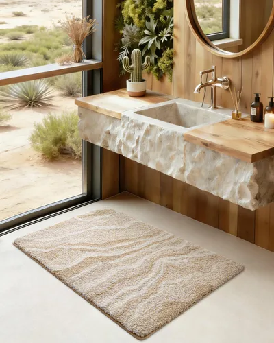 Miniatura 5 de DEXI Alfombra de baño de 17 x 30 pulgadas, suave y absorbente, antideslizante, lavable a máquina, alfombra de baño para suelo de ducha, bañera, Beige