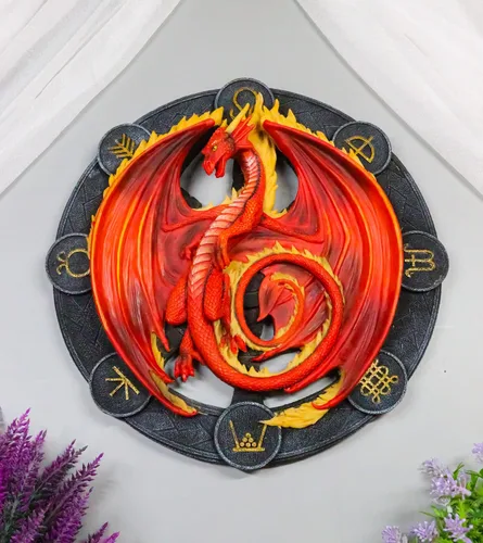 Miniatura 7 de Ebros Gift Wicca Neo Paganism Sabbats Rueda del Año Fantasía Dragón con símbolos sagrados Decoración de pared Escultura por Anne Stokes Dragons